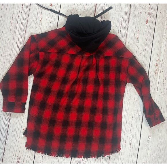 Altar’d State Shacket Womens Small Plaid Hoody Flannel Red Black Tailgate - Picture 7 of 15